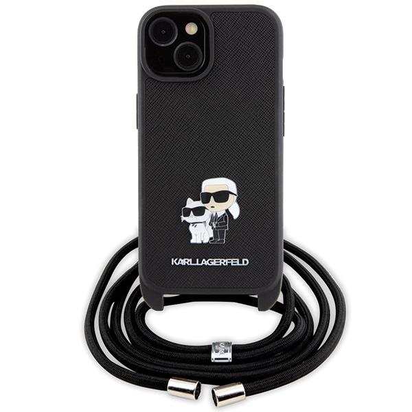 Karl Lagerfeld KLHCP15MSAKCPSK iPhone 15 Plus / 14 Plus 6.7" hardcase black/black Crossbody Saffiano Metal Pin Karl & Choupette