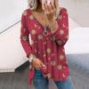 Women Autumn Sun Moon Printed Long Sleeve T-Shirts Loose V-Neck Plus Size Tee Shirt Tops Comfy Blouse