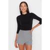 Black Sleeve Gather Detailed Fitted High Collar Crop Stretchy Knitted Blouse Twoaw23el01391