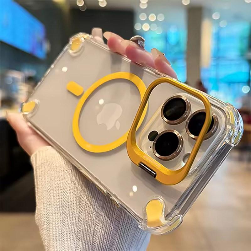 Роскошные магнитные противоударные чехлы для телефона для iPhone17 16 15 14 13 12 Pro Max Plus 11 для Magsafe с защитой линз из стекла, чехол-подставка