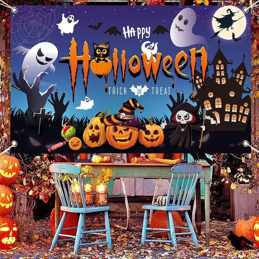 Halloween Background Cloth Horror Witch Jack-o-lantern Holiday Party Decoration Flag Photo Hanging Banners Outdoor Indoor Decor