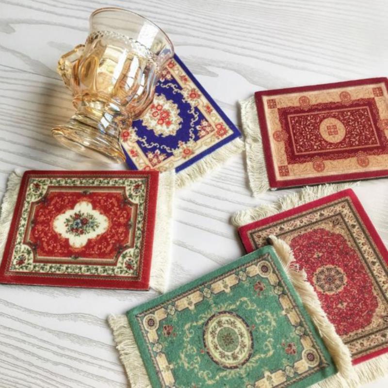 Persian Mini Woven Rug Mat Mousepad Retro Style Carpet Pattern Cup Laptop