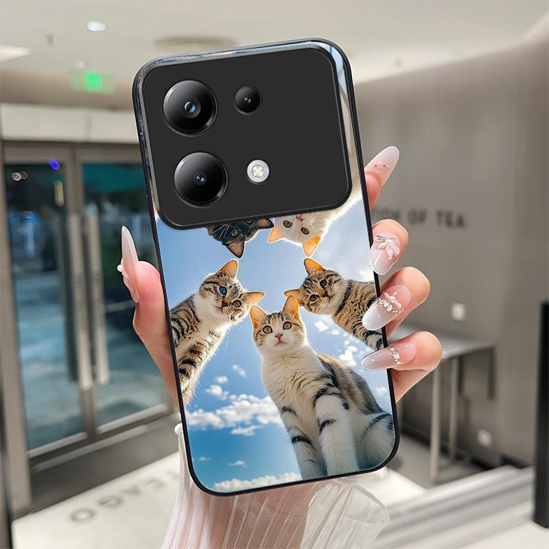 Красивый Цветок Милые Кошки Чехол Для Xiaomi Poco M6 Pro 4G / Poco M7 Pro 5G Закаленное Стекло Чехол Для Телефона Защитная Крышка Жесткий Корпус