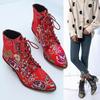 Fashion 2025 Med Thick Heel Ankle Boot Comfort Autumn Winter Ankle Boots Retro Short Booties Women Embroidery Flowe Botas Big Size 43
