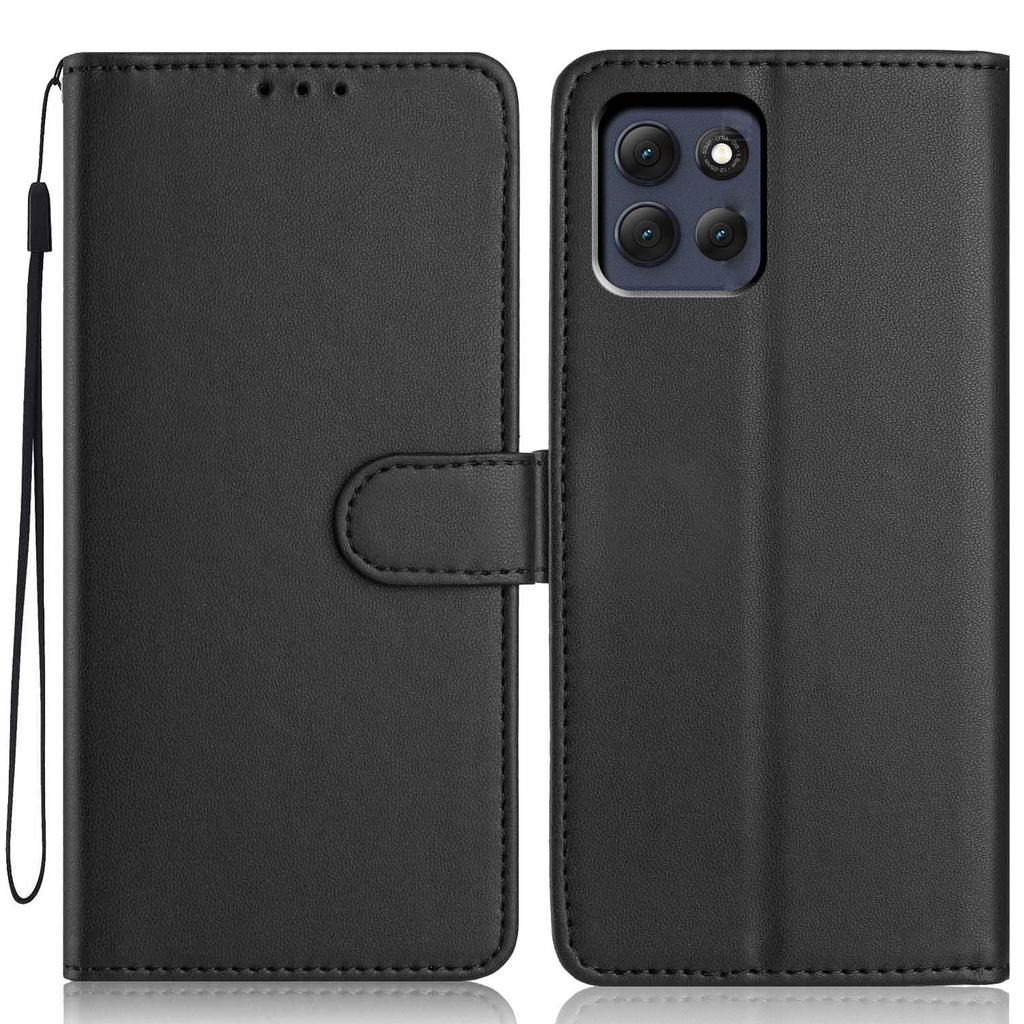 For Motorola Moto G86 Power 5G Wallet Case with Strap/Multiple Card Slots Solid Color Leather Stand Phone Cover
