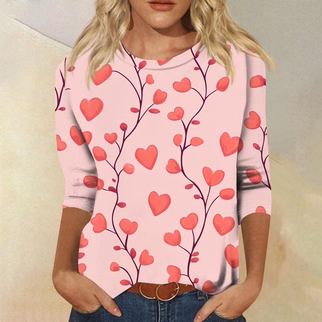 Футболка женская с рукавом 3/4, повседневная футболка с принтом ко Дню святого Валентина, джемпер с круглым вырезом