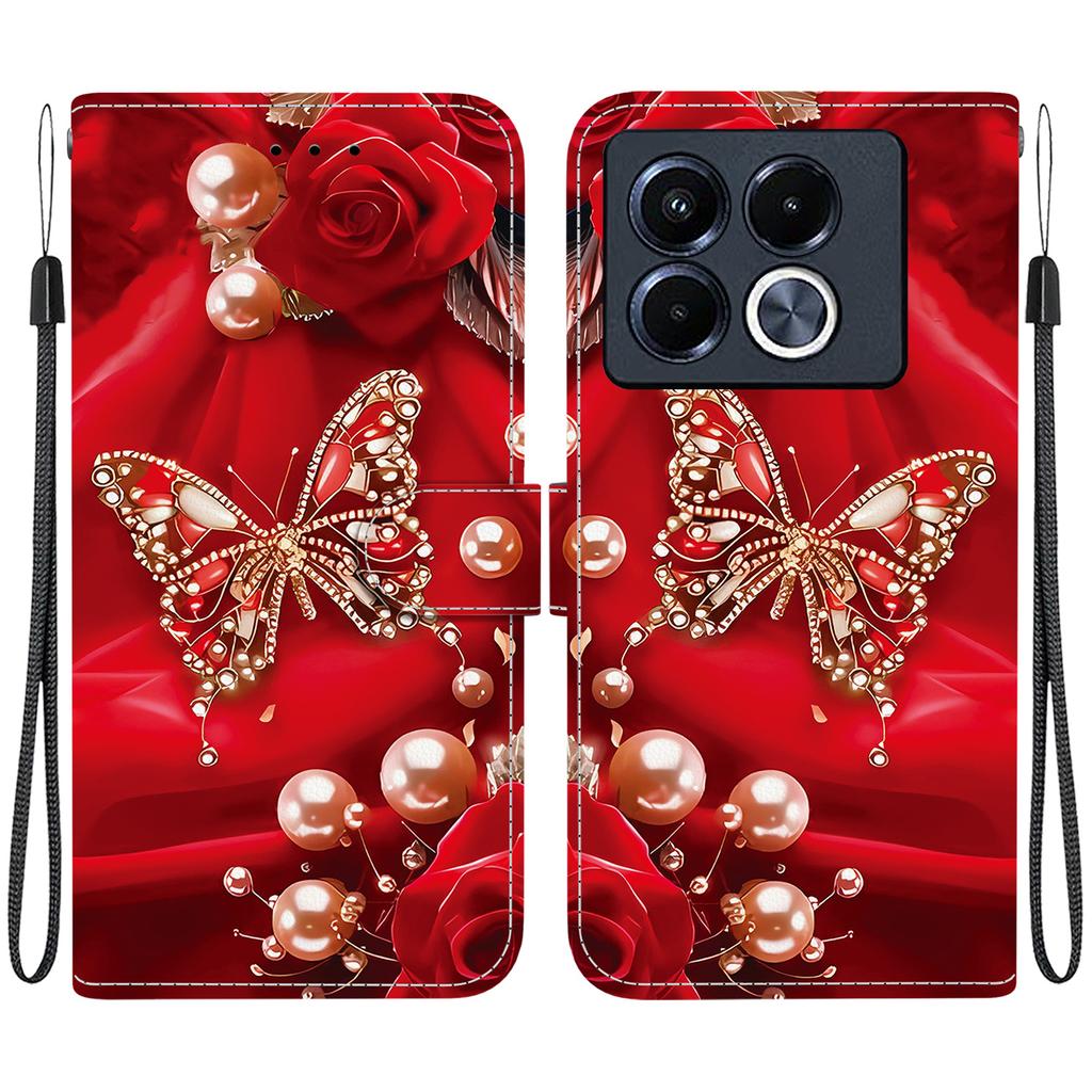 Handmade PU Leather Flip Case for Infinix Note 40 / Note 40 5G (X6853/X6852) Anti-Slip Shockproof Cover with Wrist Strap & Heart/Rose Cat Designs