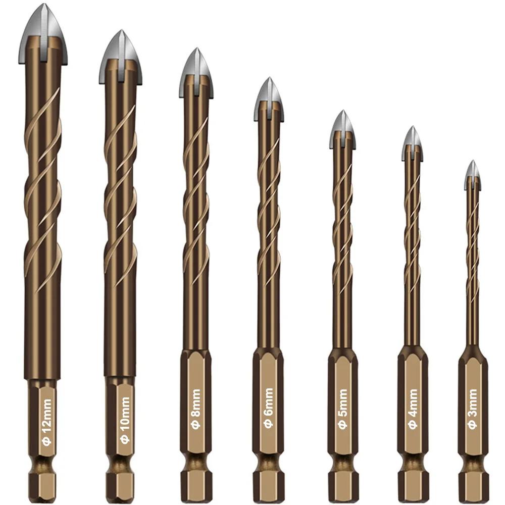 Cross Drill Bit Set Carbide Tip for Glass Ceramic Tiles Concrete Stone Metal Drilling High Hardness