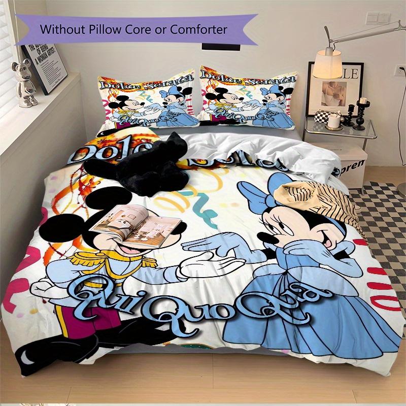 3pcs Mickey & Minnie Mouse Bedding Set - Includes 1 Quilt Cover and 2 Pillowcases, Comfortable Bedding with Stylish Design for Bedroom, Machine W