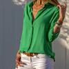 Spring Autumn Women Solid Color Button Up Chiffon Blouse Casual Long Sleeve Plus Size Tops