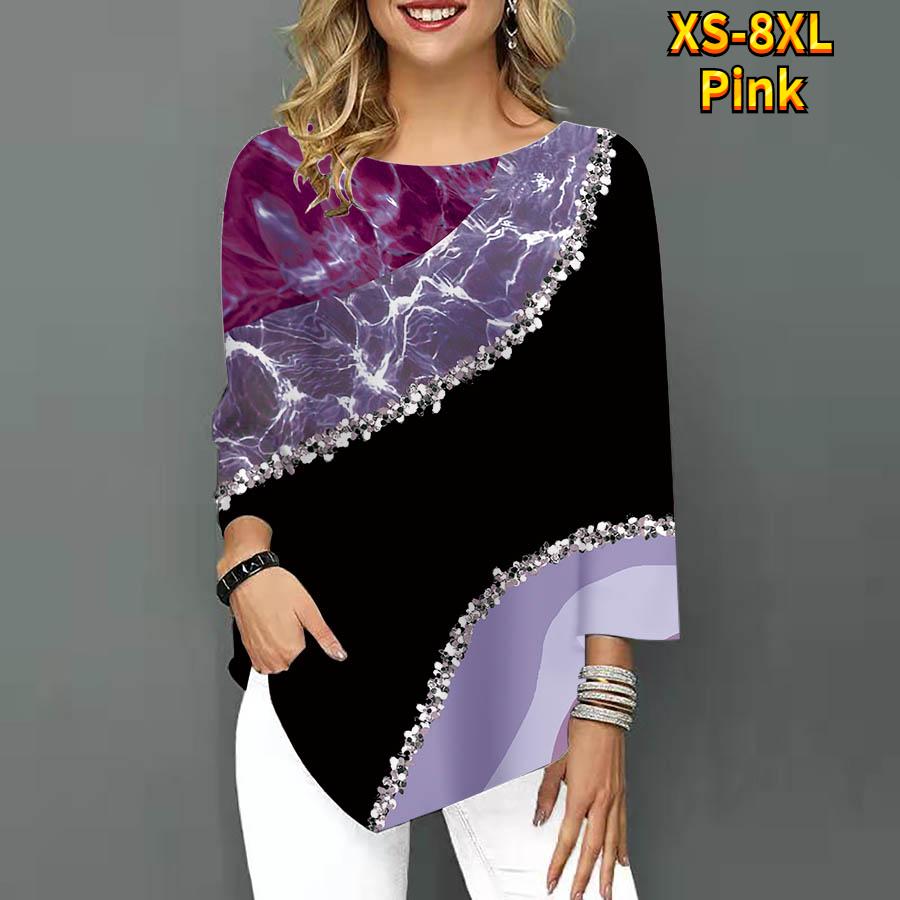 Женская футболка с рукавом три четверти контрастного цвета, футболка с круглым вырезом, свободные рубашки, повседневные футболки