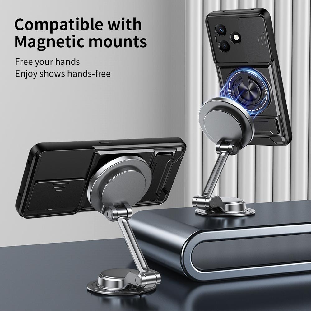 KEYSION Магнитный чехол для телефона для HONOR X8d Защита камеры со сдвижной крышкой Вертикальная подставка Кольцо 360° Ударопрочная задняя крышка для Honor X8d