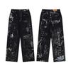 Unisex American Graffiti Print Wide-Leg Jeans - Niche Fashion