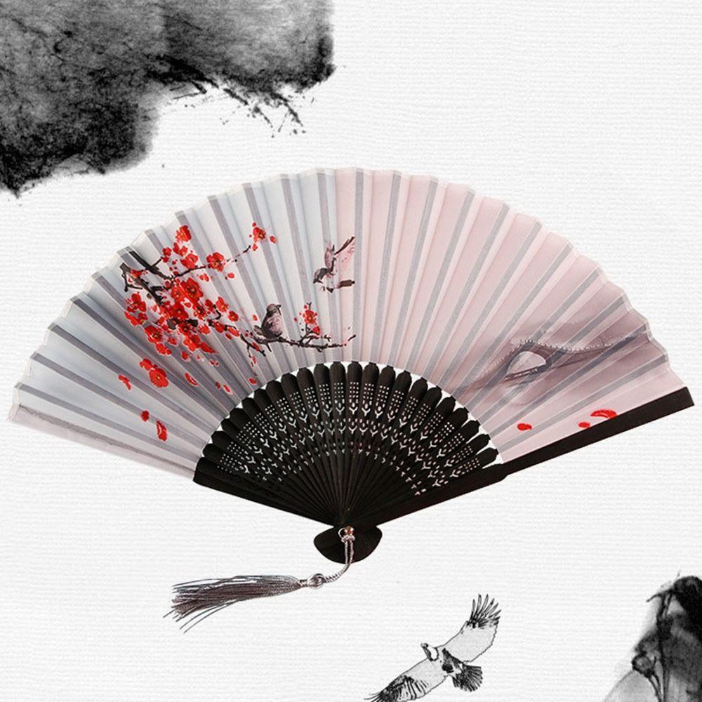 Красочный складной веер в винтажном стиле с бамбуковым черенком, классический танцевальный веер, украшение для дома