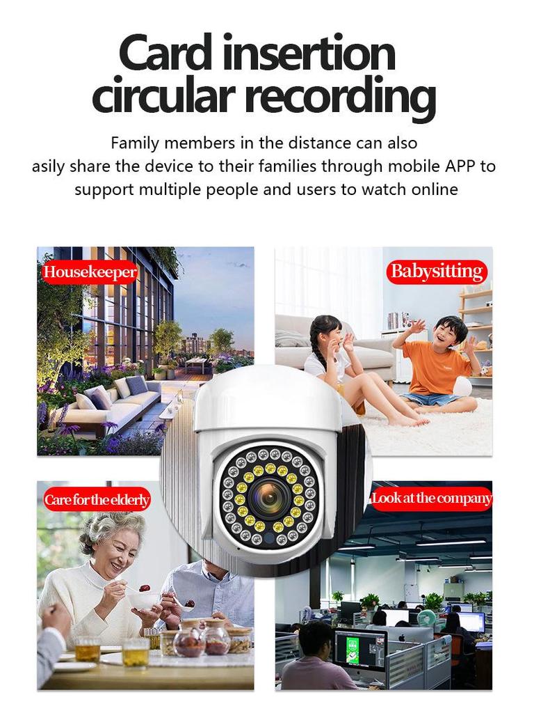HD Беспроводная WiFi Умная Камера Наблюдения: Вращение на 360°, Ночное видение, Для помещений/улицы, Полноцветный панорамный вид
