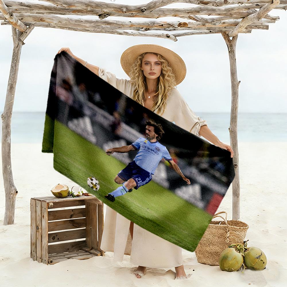 Soccer Player Action Field. Beach Towel High Absorbency & Quick-Dry Comfortable Lightweight Perfect for Traveling Yoga Camping and Swimming