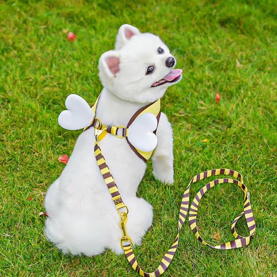 Маленькая шлейка и поводок в форме пчелы, мультяшная шлейка-жилет для прогулок щенков с крыльями для маленьких собак, кошек