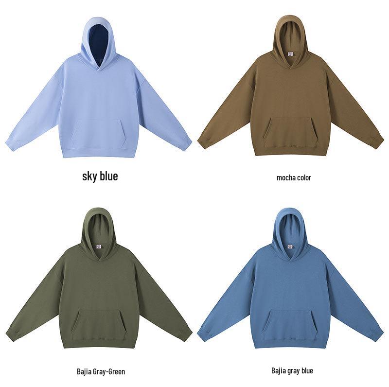 Unisex Retro Heavyweight Hooded Sweatshirt - Solid Color, 420G Terry, Casual Loose Fit for Autumn