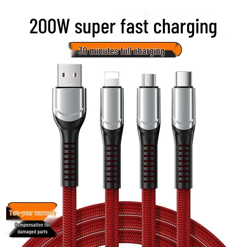 Shun Wang Shun 240W 3-в-1 Плетеный кабель для передачи данных, Сверхбыстрое зарядное устройство 6A для устройств Apple и Huawei