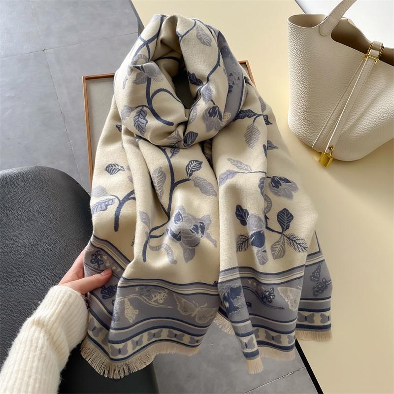 Warm Shawl Women Scarf Luxury Cashmere Winter Blanket Wraps Casual Floral Print Pashmina Bufanda Travel Poncho Stoles Echarpe