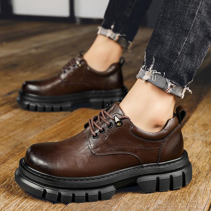 Мужские ботинки из натуральной кожи с круглым носком, толстой подошвой, на платформе и массивном каблуке, модные уличные туфли в стиле панк-вестерн