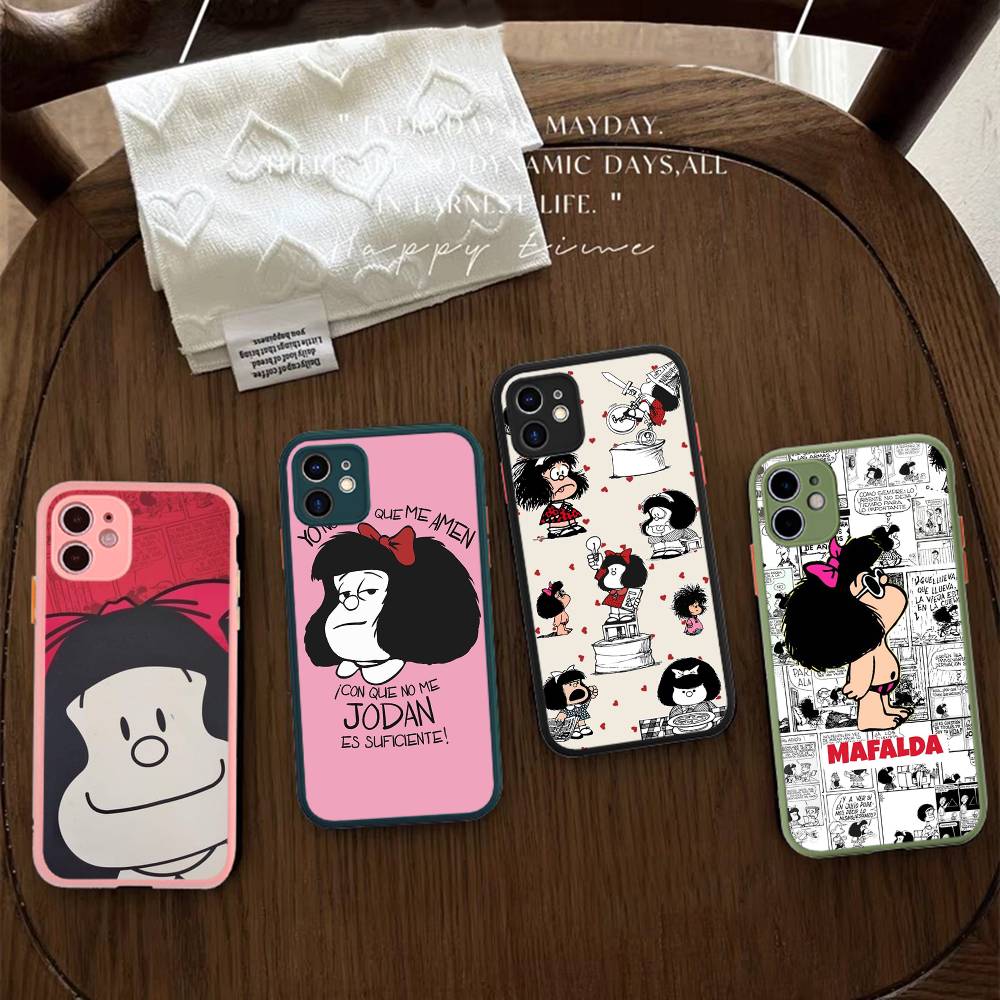Popular Cartoon M-Mafalda Phone Cases For IPhone 16 15 14 Plus 13 12 11 Pro Max Matte Oft Bumper Phone Cover