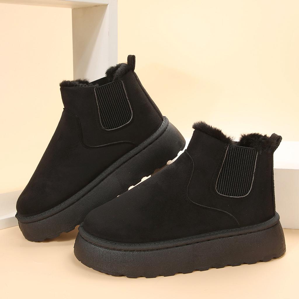 Мода Новые зимние ботильоны из искусственной замши для женщин, сохраняющие тепло, искусственный мех, платформа, зимние ботинки для женщин, утолщенные плюшевые ботинки «Челси», хлопковая обувь