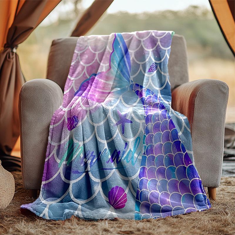 Mermaid Flannel Blanket Soft Warm All-Season Throw, Design for Camping, Car Travel, Hiking Sofa, Bed, Office Perfect Gift for Parties