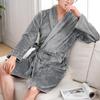 Autumn Winter Men Nightgown Flannel Pockets Lapel Solid Color Long Sleeve Robe Plus