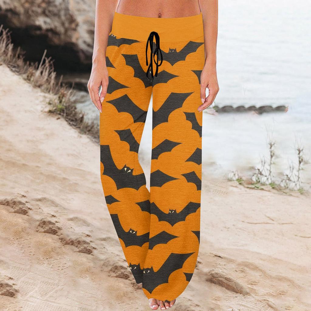 Женские спортивные брюки, спальные брюки, напечатанные широкие брюки на шнурке, повседневные брюки с карманами