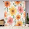 Watercolor Flower Curtains 2pcs – Orange Yellow Blooms on White, Autumn Botanical Decor for Living Room and Bedroom