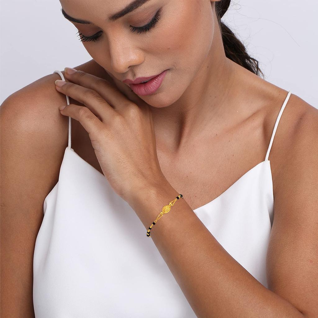 14-каратный позолоченный браслет с четками и крестом из черной шпинели из бисера для женщин-подростков