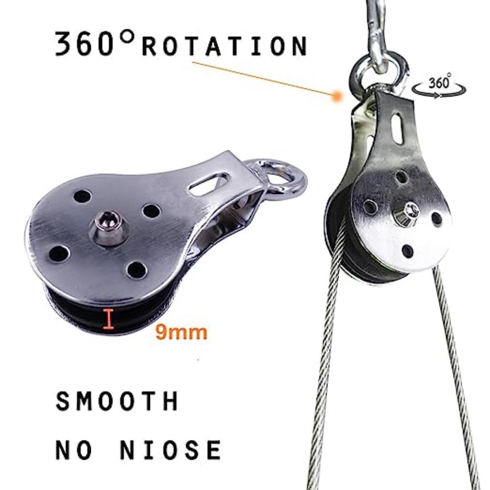 Stainless Steel Wire Rope Silver Lifting Ring 360 Degree Rotating Pulleys for Rope Gym Equipment
