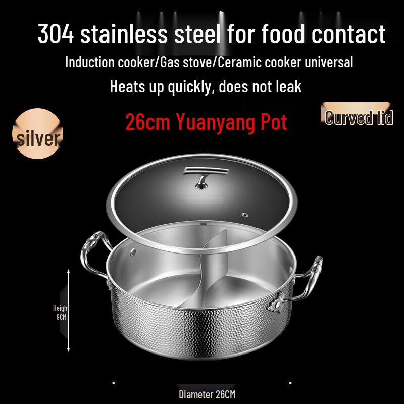 FATTBAO 304 Stainless Steel Hammered Hot Pot with Glass Lid