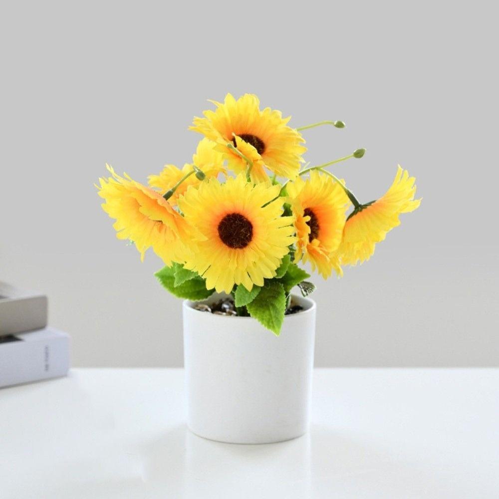 Sunflower Plant Simulation Bonsai Placement Fake Plant Flowerpotted Artificial Flower Party Decor