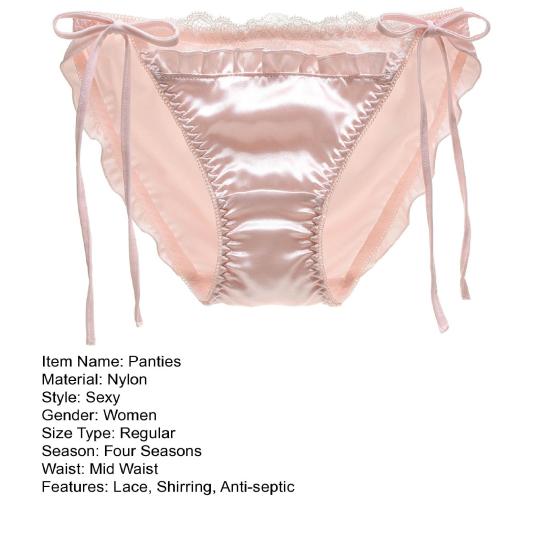 Women Panties Lace Patchwork Lace Up Seamless Satin Breathable Anti-septic Mid Waist Soft Shirring Intimate Underpants Lady Underwear
