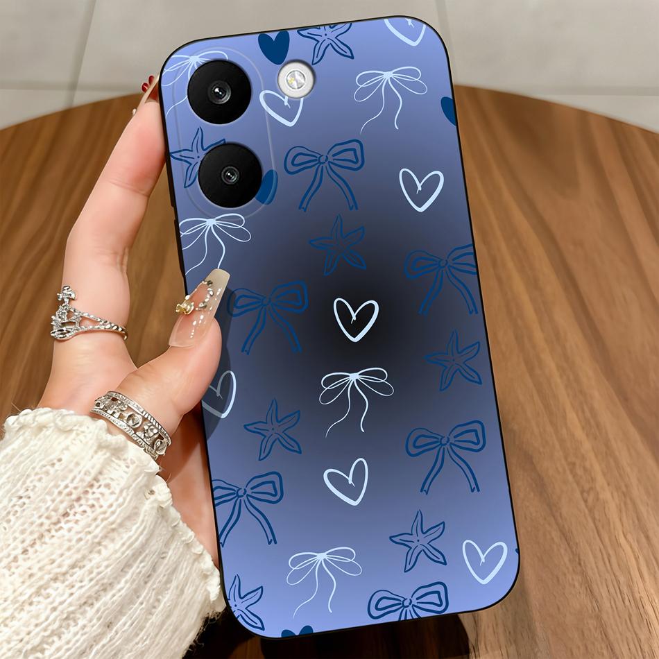 Для Xiaomi POCO X8 Pro Max 5G Чехлы Синий Чехол с Бантом-Сердечком Мягкий Матовый Силиконовый Защитный Черный Для POCO X8Pro Max Funda