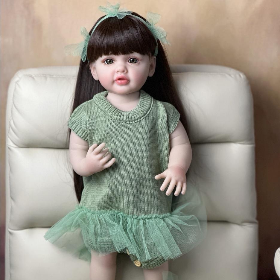 Кукла Reborn для маленьких девочек, полностью силиконовый корпус, 55 см, 22 дюйма, реалистичная, реалистичная игрушка-принцесса для малышей Bebe, с коричневыми длинными волосами