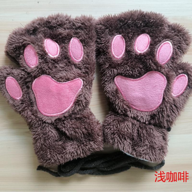 Мультяшные милые перчатки с кошачьими когтями, женские плюшевые варежки, теплые мягкие плюшевые короткие перчатки без пальцев с пушистым медведем и котом, костюм на половину пальца