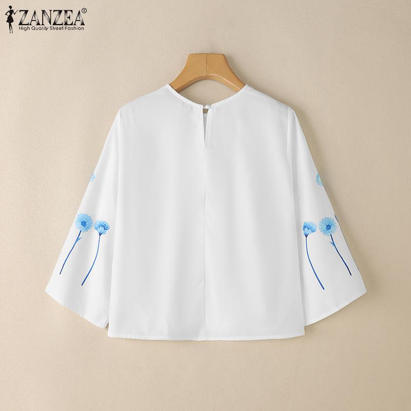 ZANZEA Женская повседневная свободная блузка с круглым вырезом и рукавами 3/4 с принтом