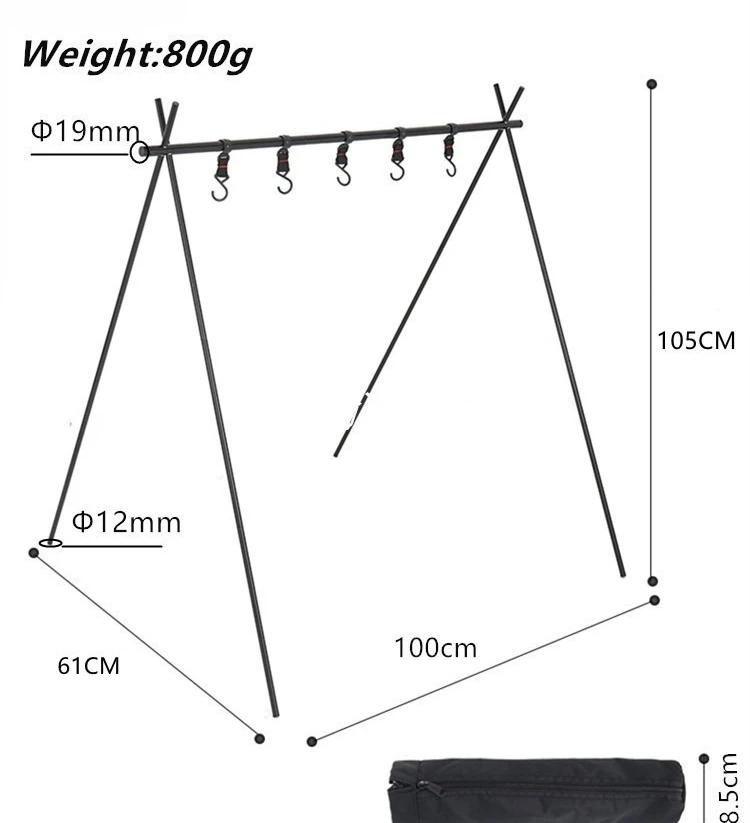 Outdoor Aluminum Alloy Portable Camping Rack Folding Ultralight Camping Tripod Travel Sundries Hanger