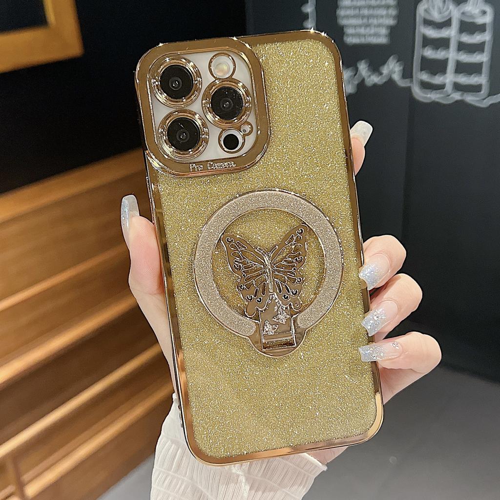 Подходит для Apple 16 Гальванизированный Глиттер для глаз Подставка-бабочка Чехол для телефона, Противоударный Защитный чехол для iPhone15promax