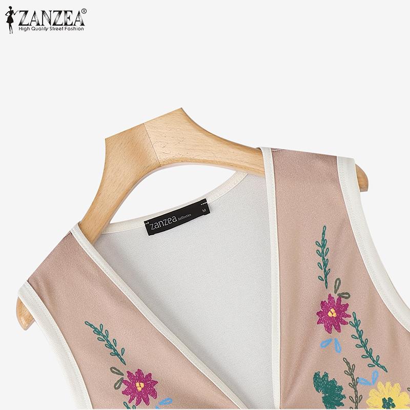 ZANZEA Женский повседневный жилет-кардиган без рукавов с V-образным вырезом и цветочным принтом на шнуровке