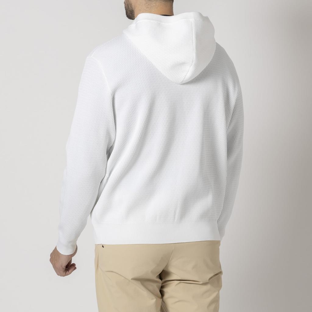 FootJoy Sweater, Honeycomb Pattern, Long Sleeve Pullover Hoodie, White, Men's, Medium, FJ-F24-M03, 32211-M