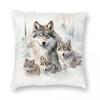 Wolf Family Winter Forest Square Pillowcase Polyester Linen Velvet Creative Zip Decor Home Cushion Cover
