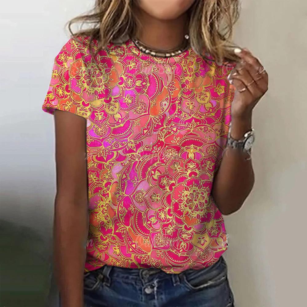 Женская модная футболка с геометрическим принтом, топ с круглым вырезом и коротким рукавом, свободная модная одежда, женская футболка с коротким рукавом для вечеринок