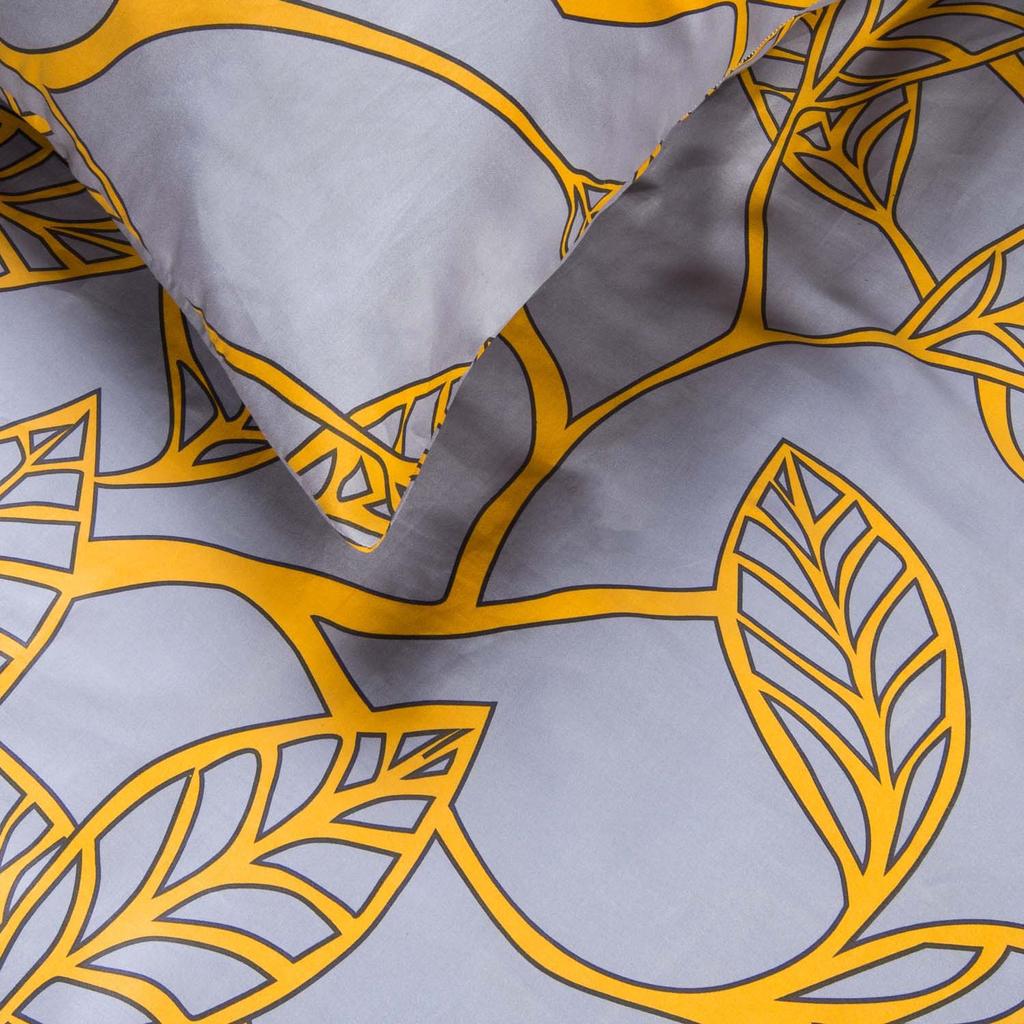 Cotton bedding 180x200 satin COTTON gray with sunny yellow leaves