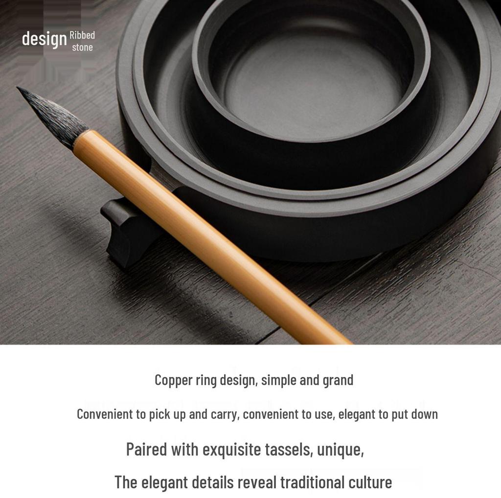Upgraded Double-Ring Moisturizing Non-Drying Inkstone with Lid for Calligraphy