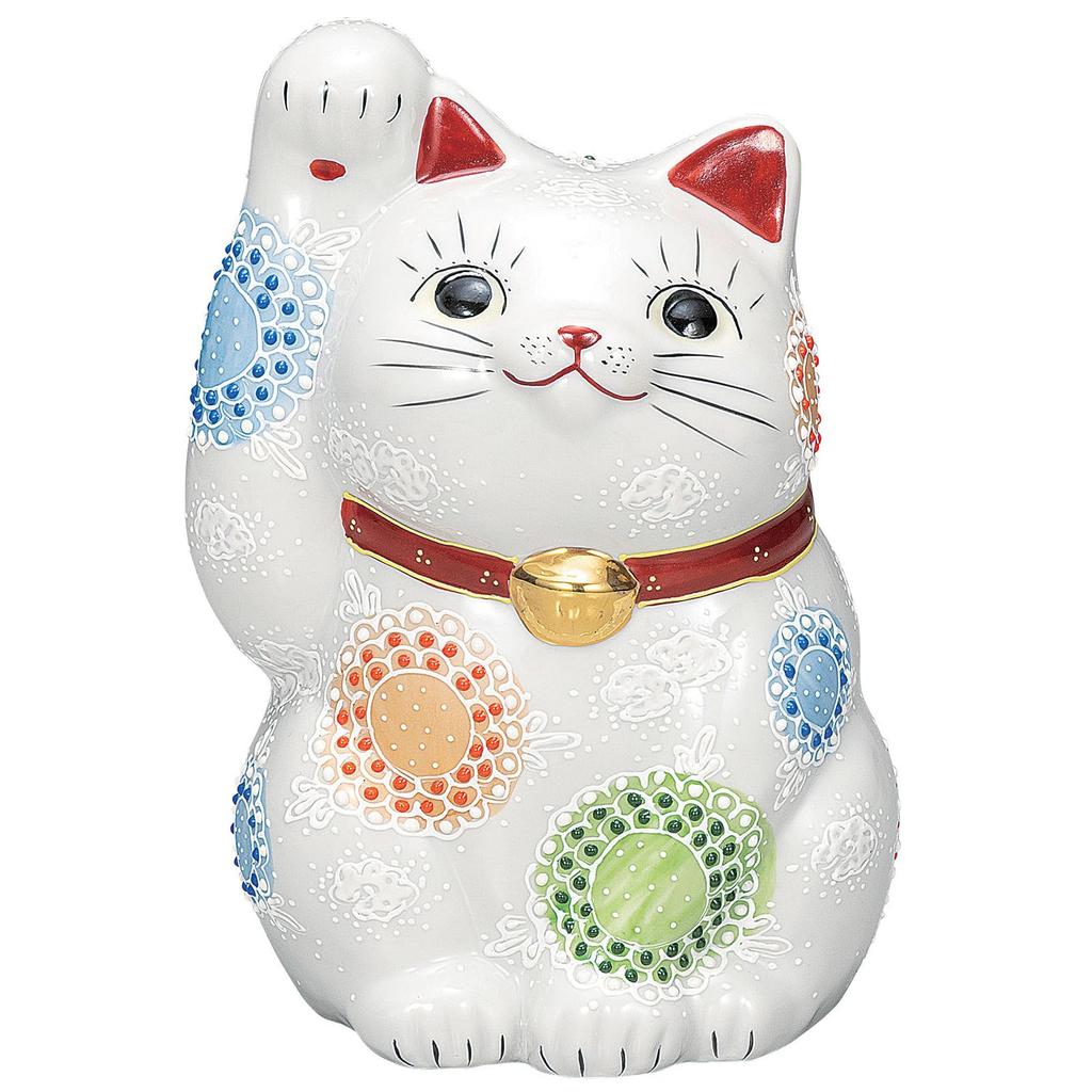 Kutani Ware Good Fortune and Right 21cm Size Maneki-neko Figurine, Wealth, Handed, Tall, 7, White, K9-1646