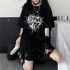 Y2k модная готичная винтажная футболка с принтом, женская уличная одежда в стиле Харадзюку, темно-готическая эмо-альт, свободные черные футболки с короткими рукавами и круглым вырезом